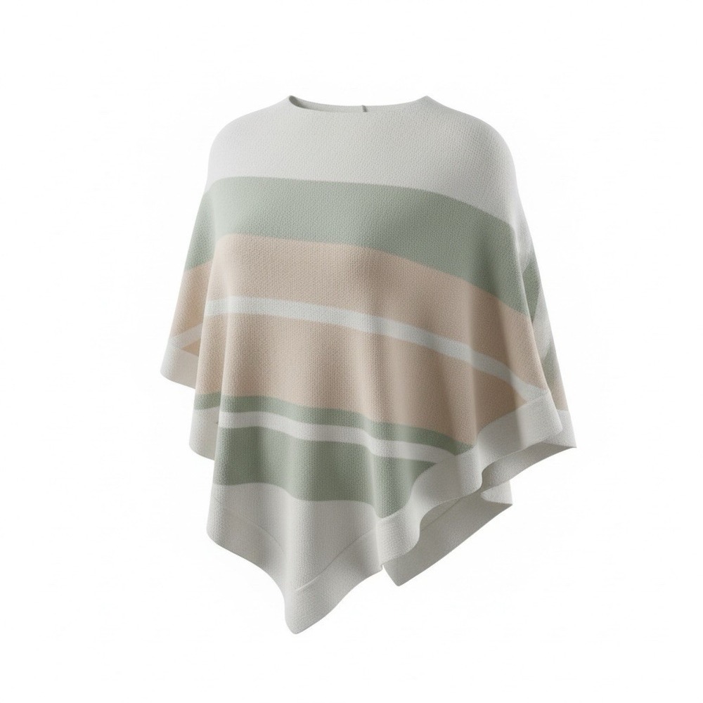 Barefoot Dreams Striped Poncho in Sage, Cream & Taupe